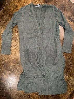 Time and Tru Olive Green Long Open Cardigan